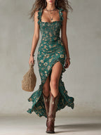 Vestido largo bohemio verde de Noura Madrid