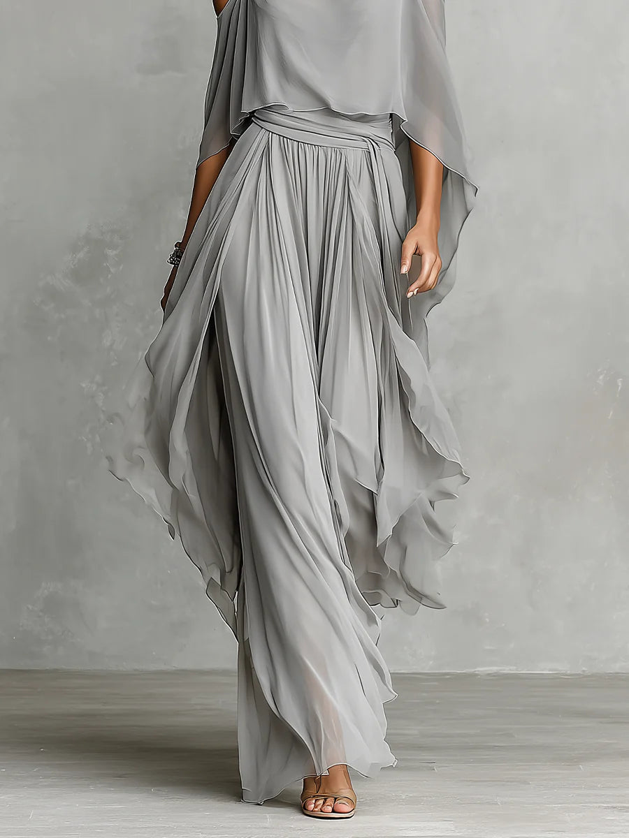 Conjunto gris de top y pantalón de Noura Madrid