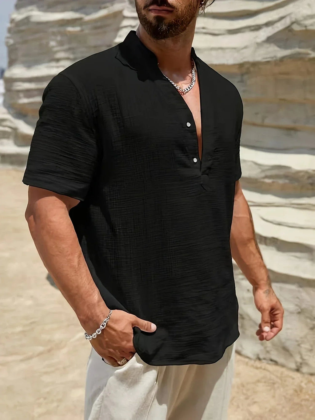 Ramón | Camisa de verano elegante con cuello alto