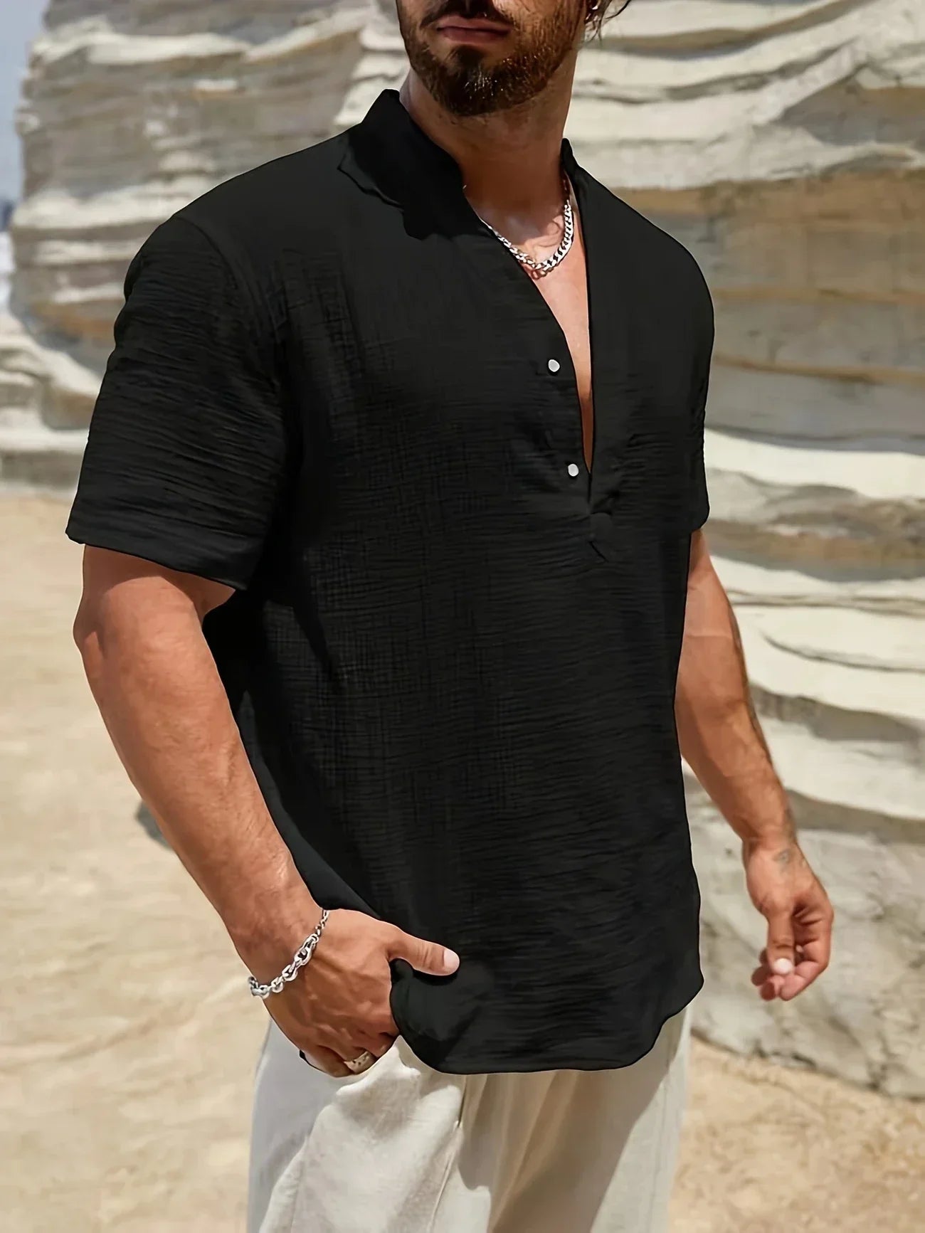 Ramón | Camisa de verano elegante con cuello alto