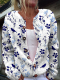 Begoña | Cárdigan Vintage con Estampado Floral de Pájaros y Botones