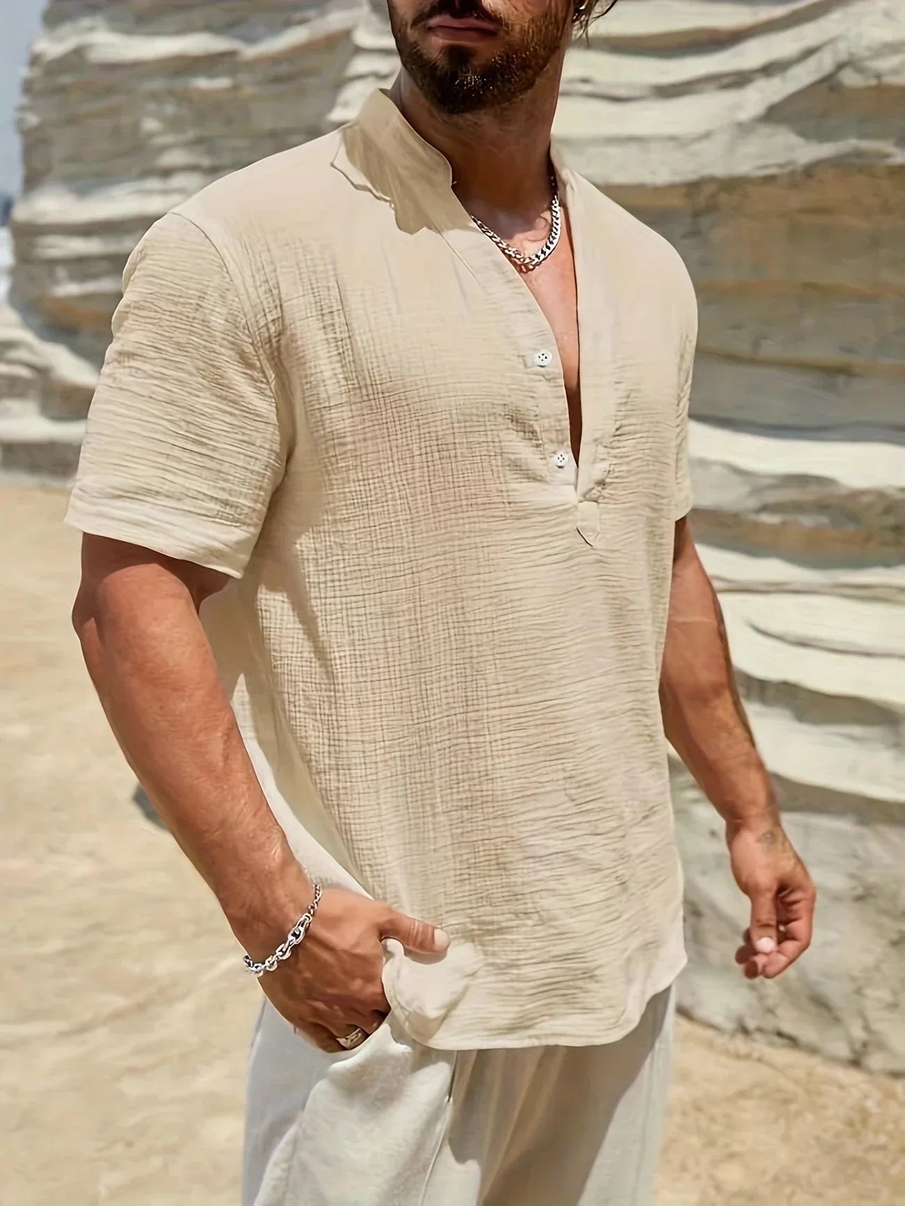 Ramón | Camisa de verano elegante con cuello alto