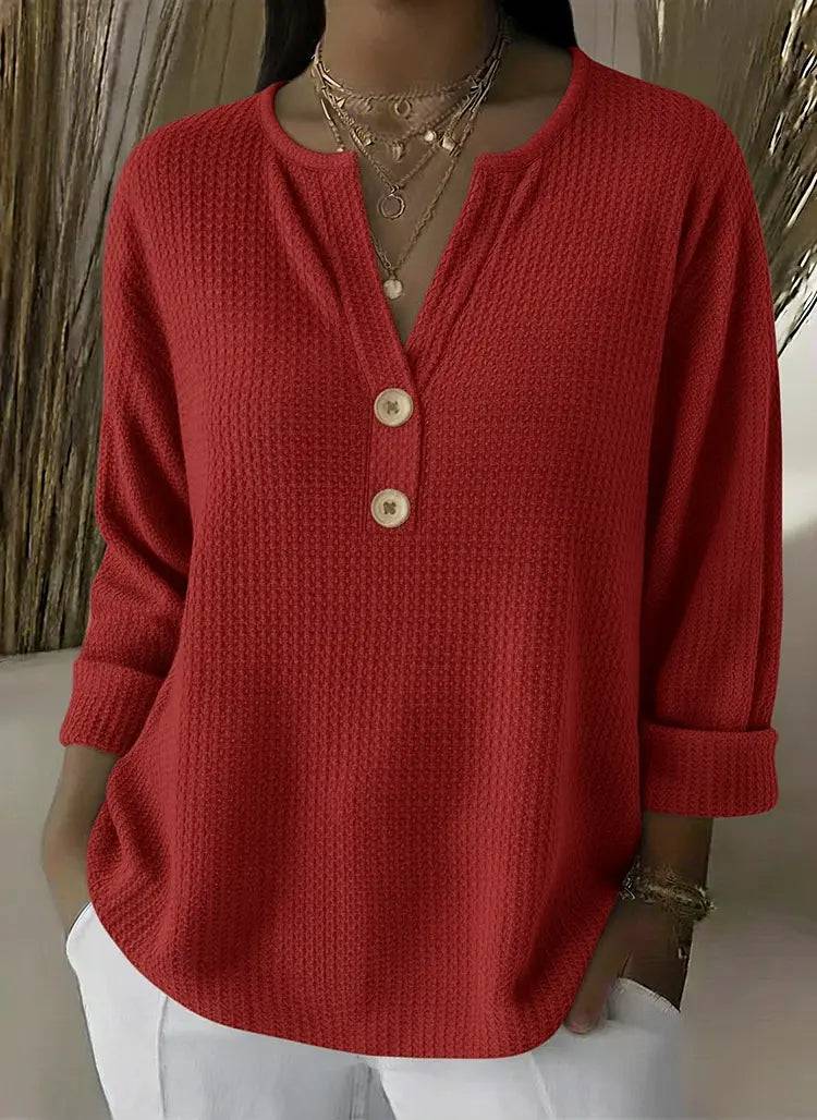 Lucía | Camiseta Henley Gofrada con Botones
