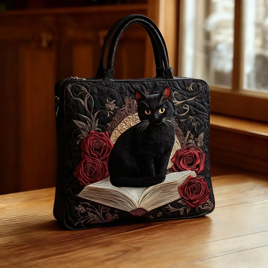 Bolso acolchado artesanal - Gato Negro sobre Libros