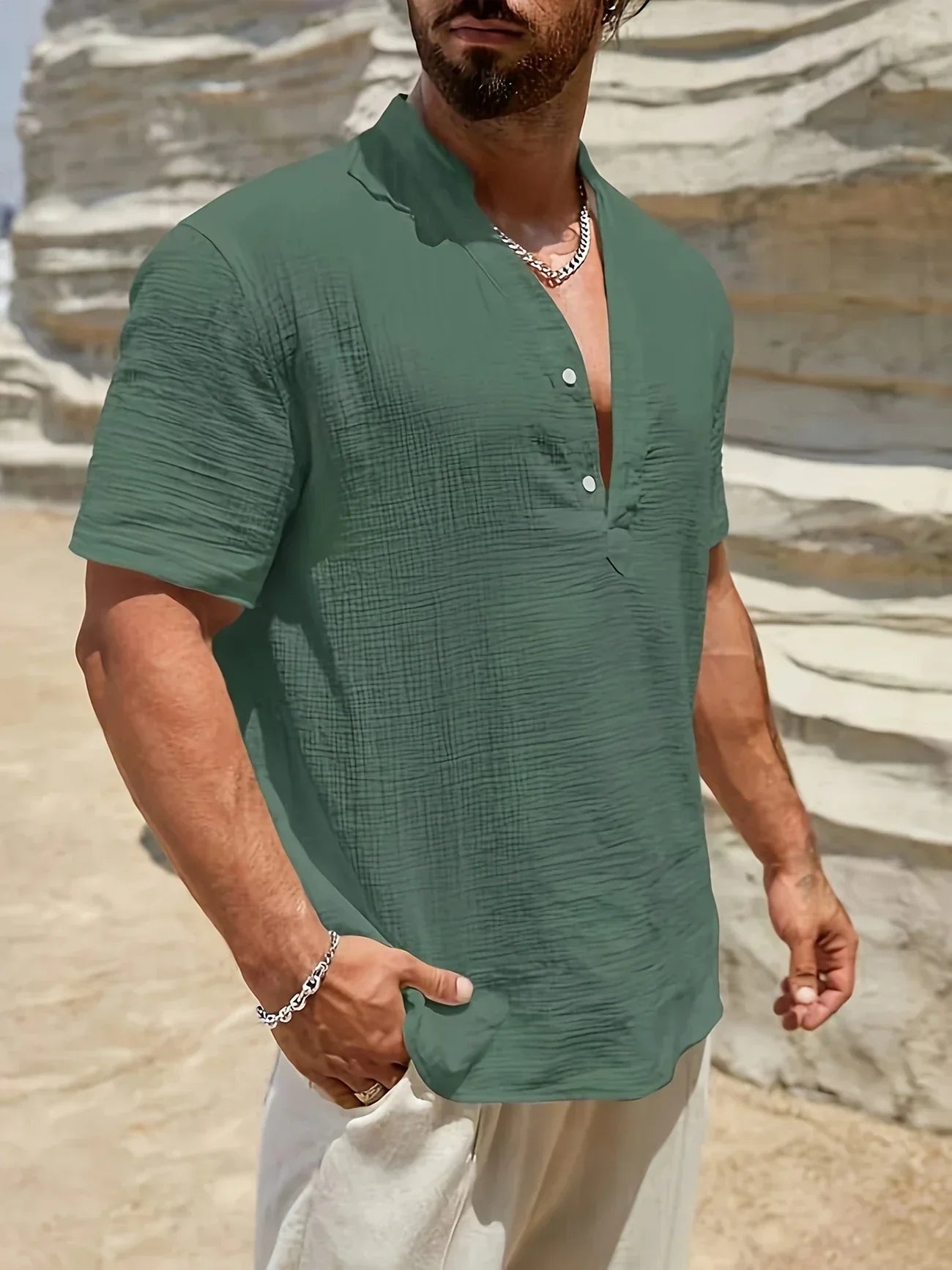 Ramón | Camisa de verano elegante con cuello alto