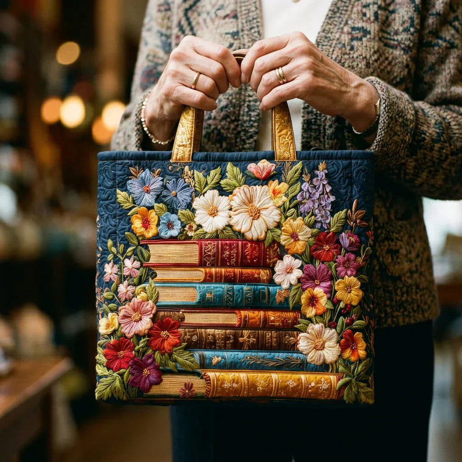 Bolso artesanal - Estampado Floral y Libros