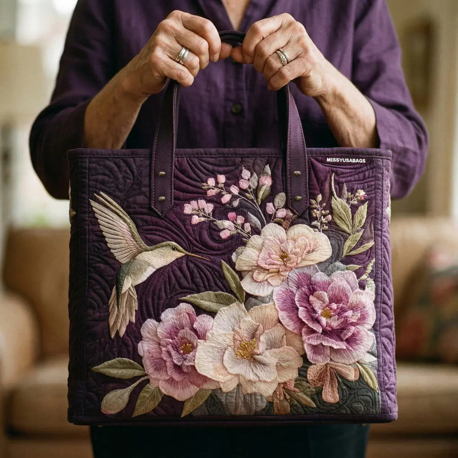 Bolso acolchado artesanal - Colibrí y Orquídeas