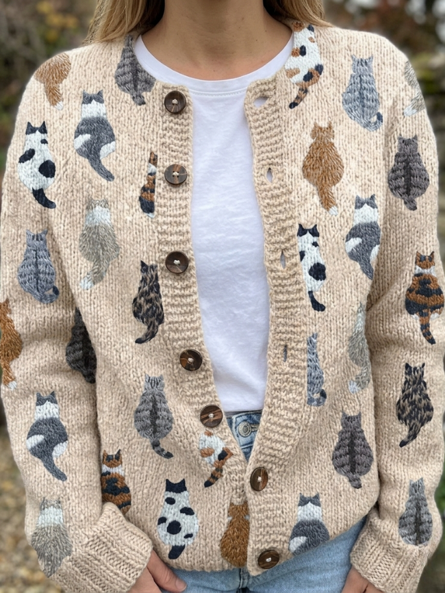 Brígida | Cárdigan Acogedor con Estampado de Gatos