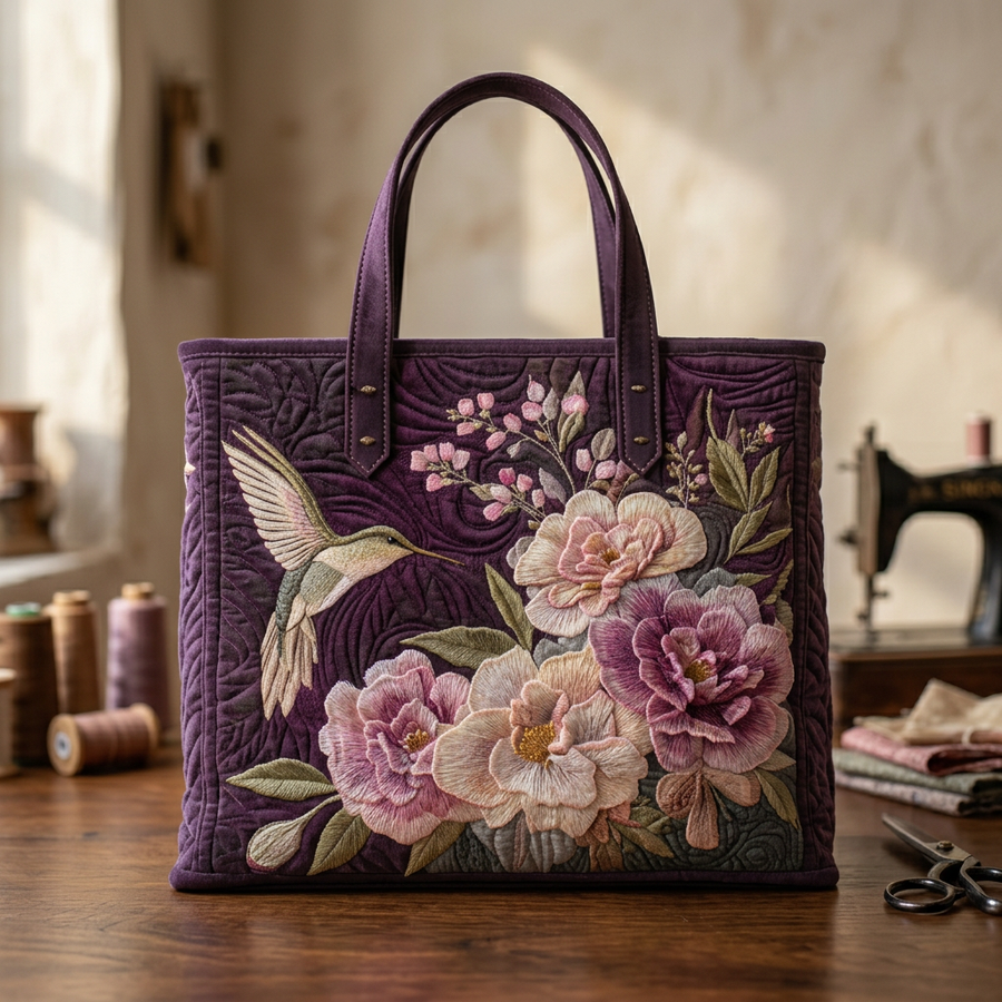Berta | Bolso tote de colibrí y orquídeas